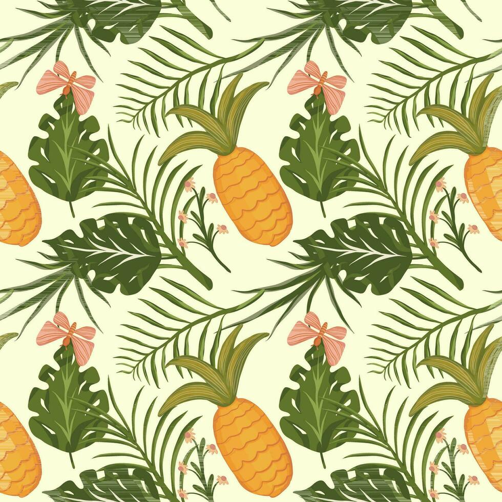 zomer patroon met tropisch fabriek en exotisch fruit naadloos patroon. vector