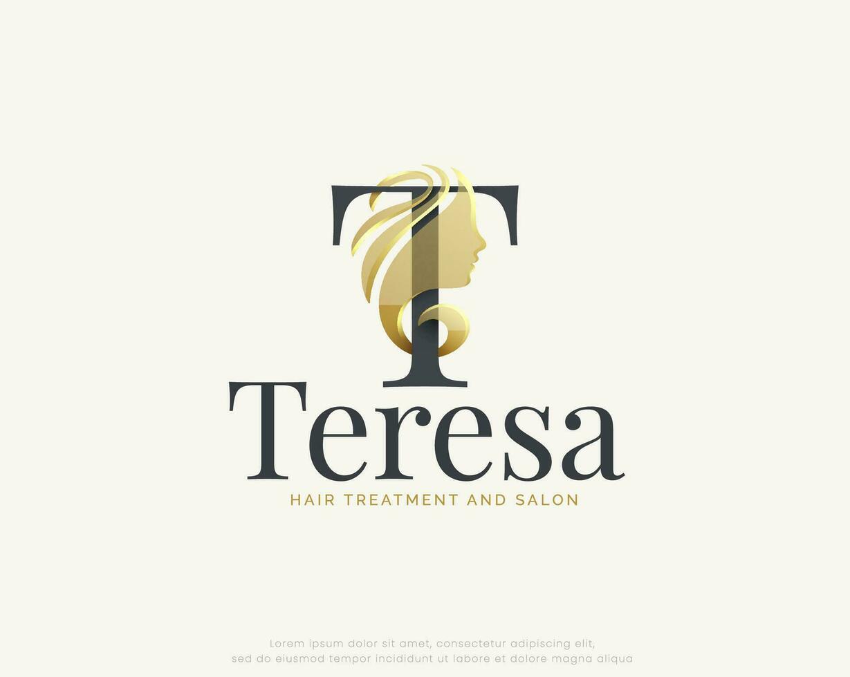 schoonheid salon brief t vrouw silhouet logo ontwerp vector