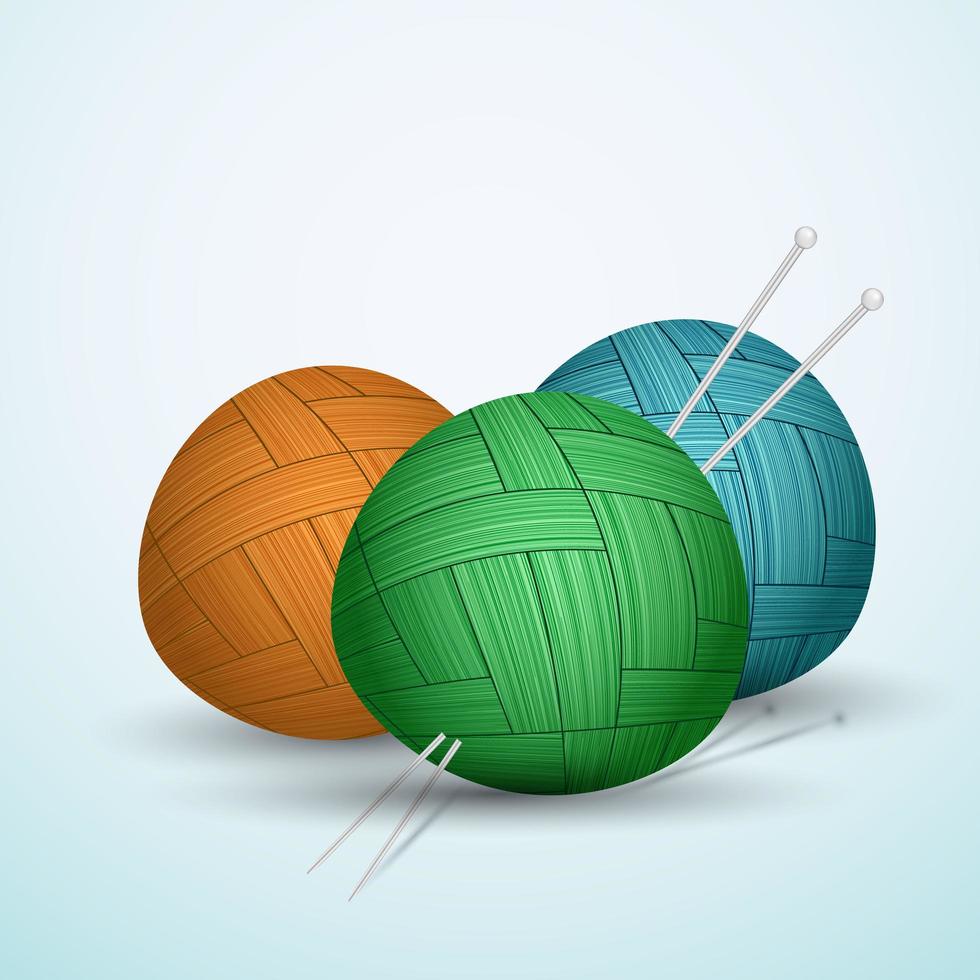 knite ballen van garen, op blauwe vectorillustratie als achtergrond vector