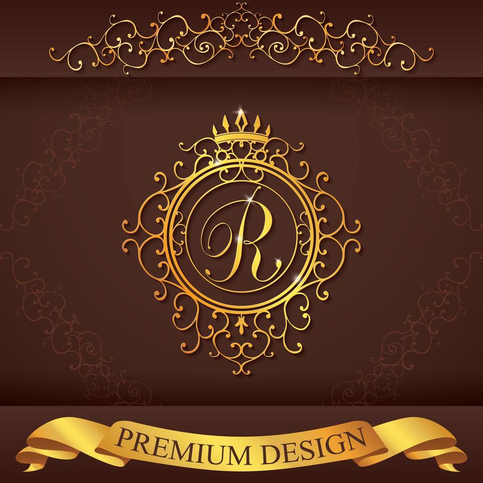 letter r. luxe logo sjabloon bloeit kalligrafische elegante ornamentlijnen. zakelijke teken, identiteit voor restaurant, royalty, boetiek, hotel, heraldiek, sieraden, mode, vector illustratie