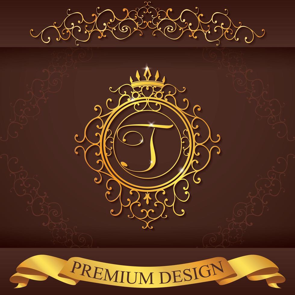 brief t. luxe logo sjabloon bloeit kalligrafische elegante ornamentlijnen. zakelijke teken, identiteit voor restaurant, royalty, boetiek, hotel, heraldiek, sieraden, mode, vector illustratie