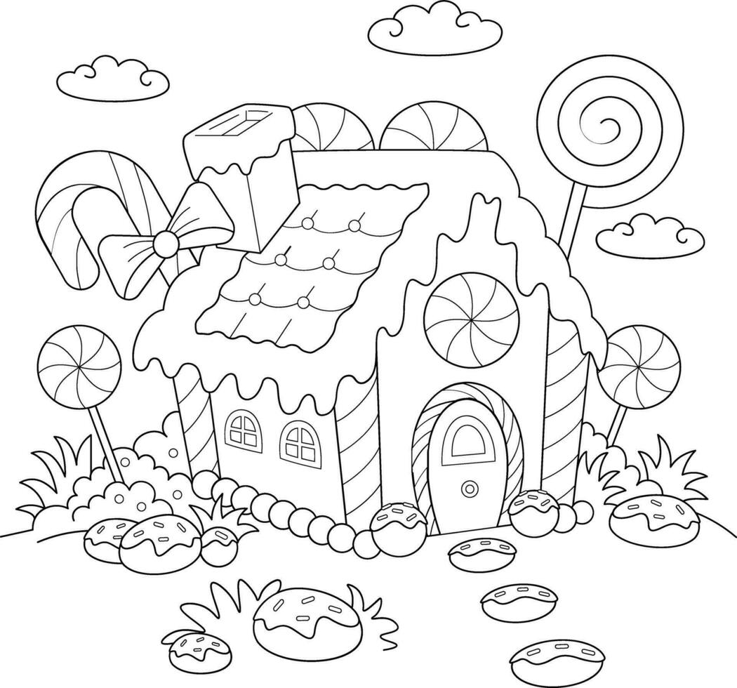 kleur boek voor kinderen. huis in de tuin. vector illustratie