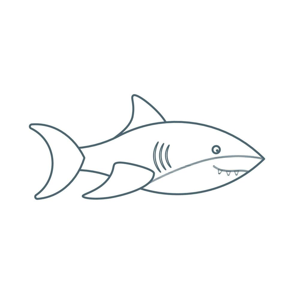 vis, haai, zee dier. een inwoner van de zee wereld, een schattig onderwater- schepsel. lijn kunst. vector