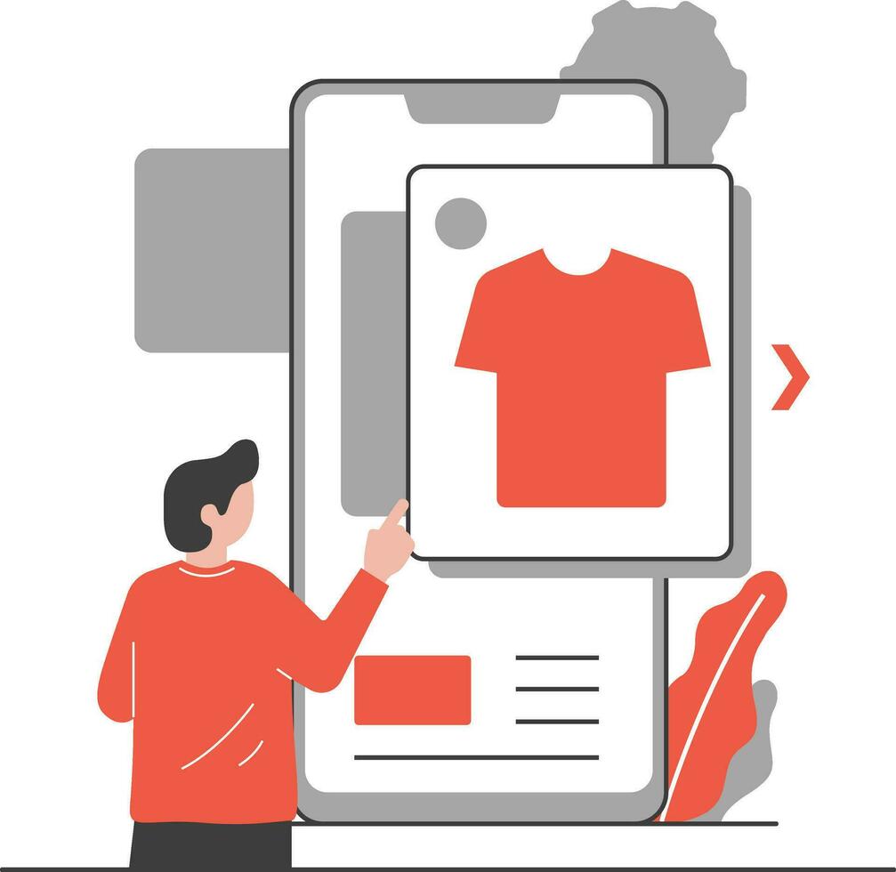 smartphone met t-shirt Aan scherm. online boodschappen doen concept. vector illustratie in vlak stijl