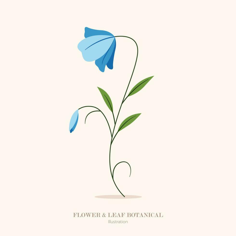 blauw bloem en blad botanisch illustratie. vector