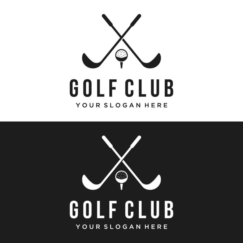 golf bal en stok en golf Cursus logo sjabloon ontwerp. logo voor professioneel golf team, golf club, toernooi, bedrijf, evenement. vector