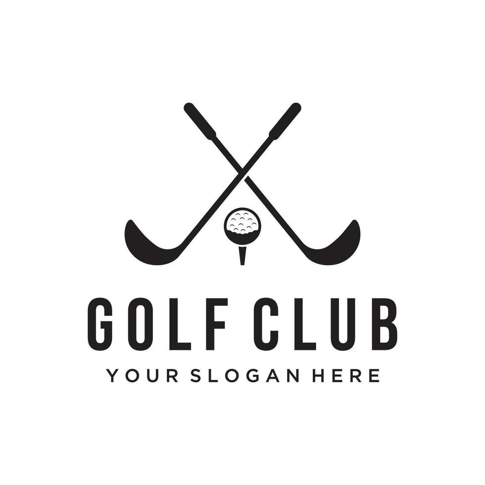 golf bal en stok en golf Cursus logo sjabloon ontwerp. logo voor professioneel golf team, golf club, toernooi, bedrijf, evenement. vector