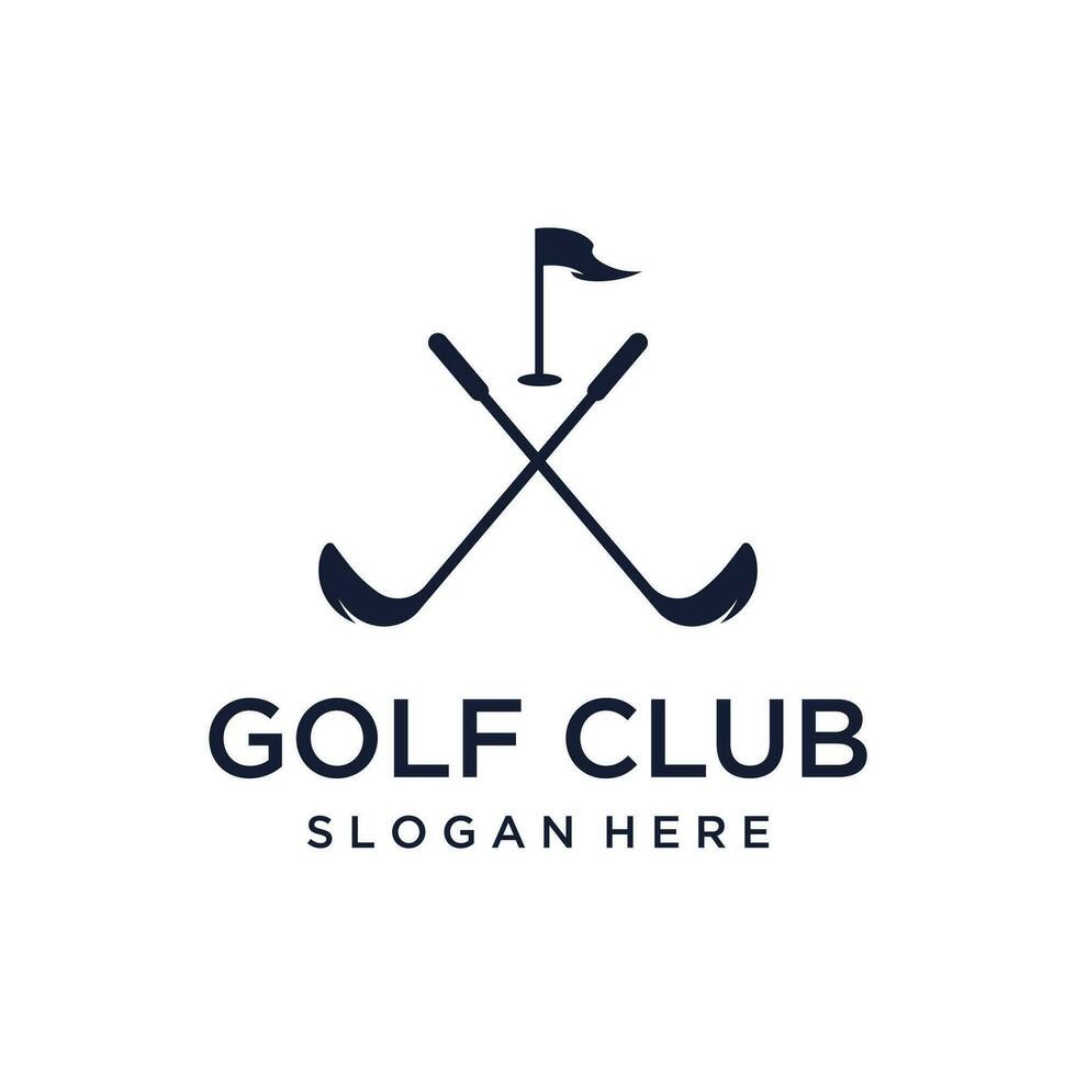 golf bal en stok en golf Cursus logo sjabloon ontwerp. logo voor professioneel golf team, golf club, toernooi, bedrijf, evenement. vector