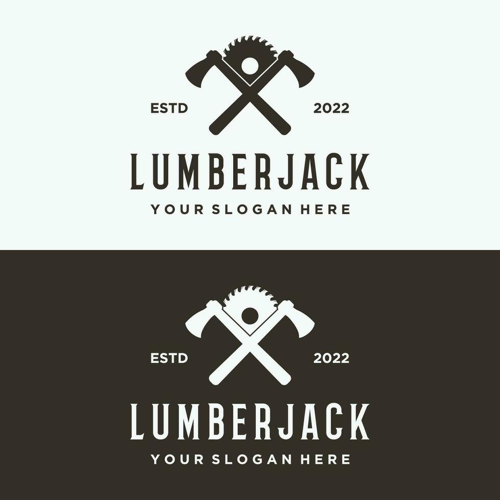 hout zag premie logo sjabloon ontwerp met wijnoogst timmerwerk tools.logo voor bedrijf, timmerwerk, houthakker, label, kenteken. vector