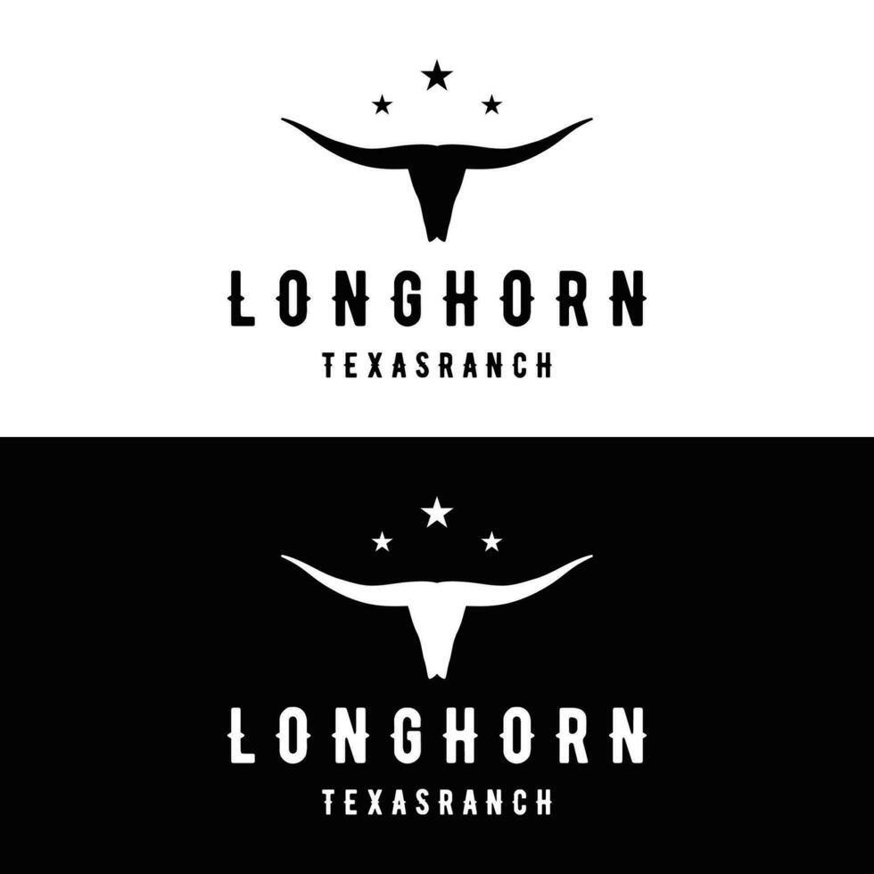 Longhorn Texas boerderij wild west dier logo ontwerp wijnoogst retro.logo voor cowboy, vee, insigne, restaurant. vector