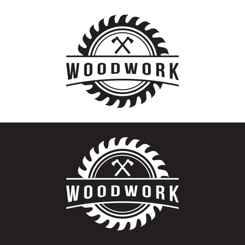 hout zag premie logo sjabloon ontwerp met wijnoogst timmerwerk tools.logo voor bedrijf, timmerwerk, houthakker, label, kenteken. vector