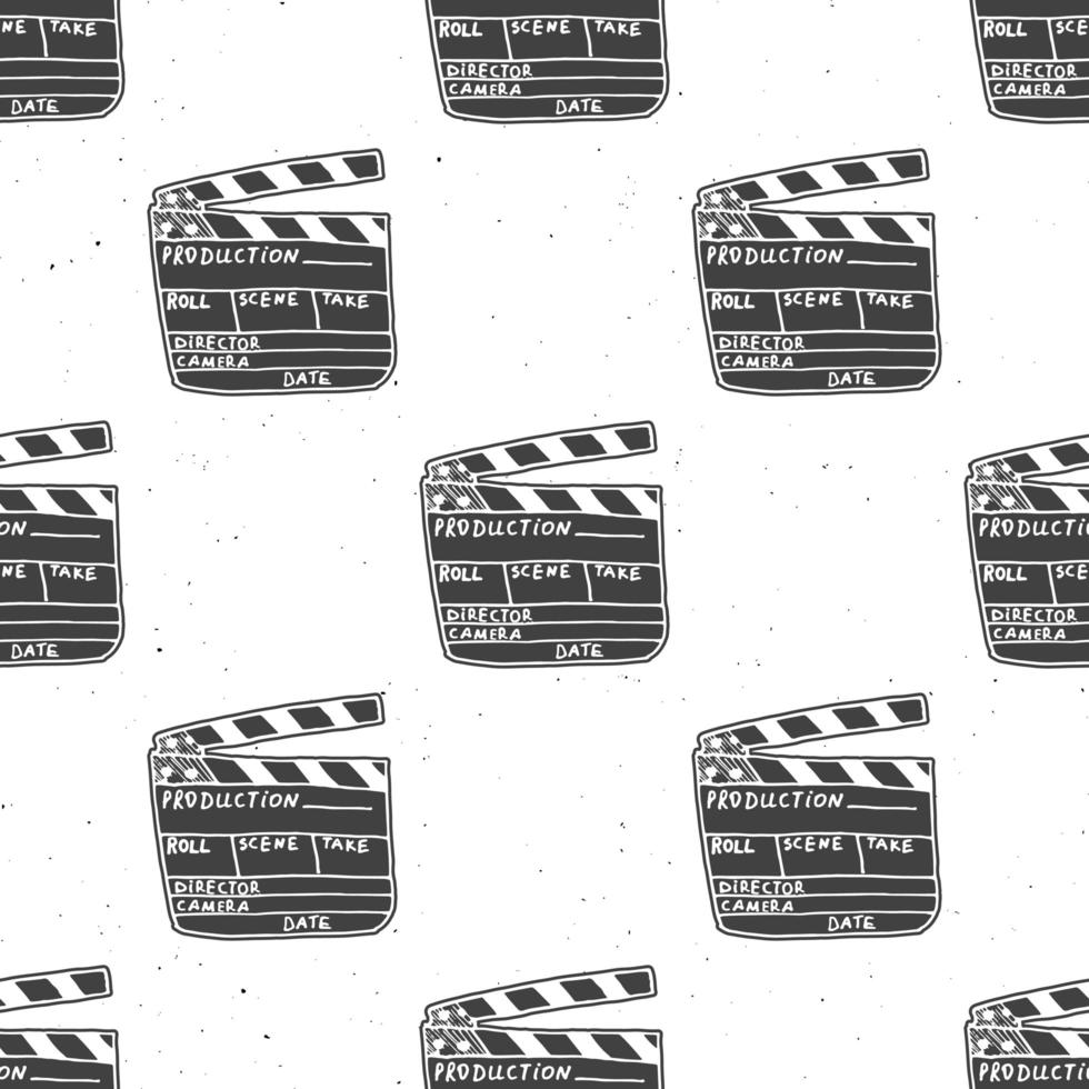 Filmklapper naadloze patroon, vintage handgetekende schets, retro filmindustrie, vector illustratie