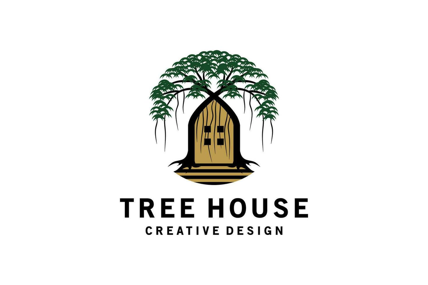 boom huis logo ontwerp, groen boom log huis vector illustratie