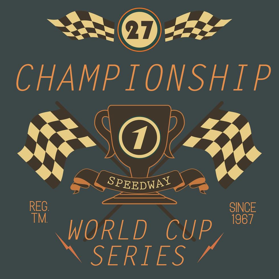 t-shirt afdrukken ontwerp, typografie graphics, speedway kampioenschap woord cup serie vector illustratie badge applique label