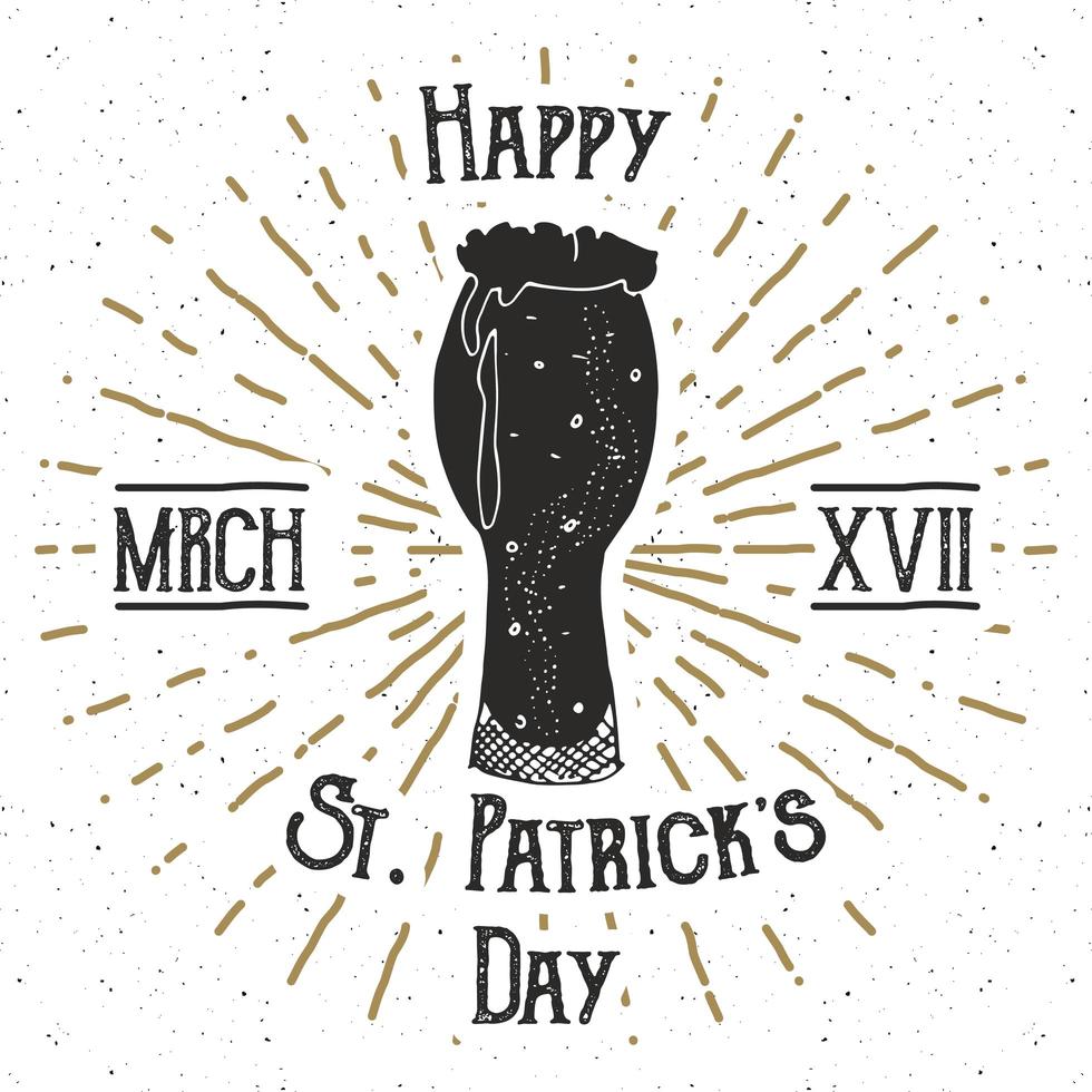 vintage label, hand getrokken bierkop, happy saint patricks day wenskaart, grunge getextureerde retro badge, typografie ontwerp vectorillustratie. vector