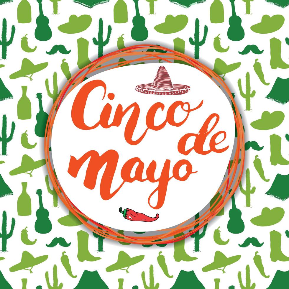 happy cinco de mayo wenskaart hand belettering. mexicaanse vakantie. vector illustratie.