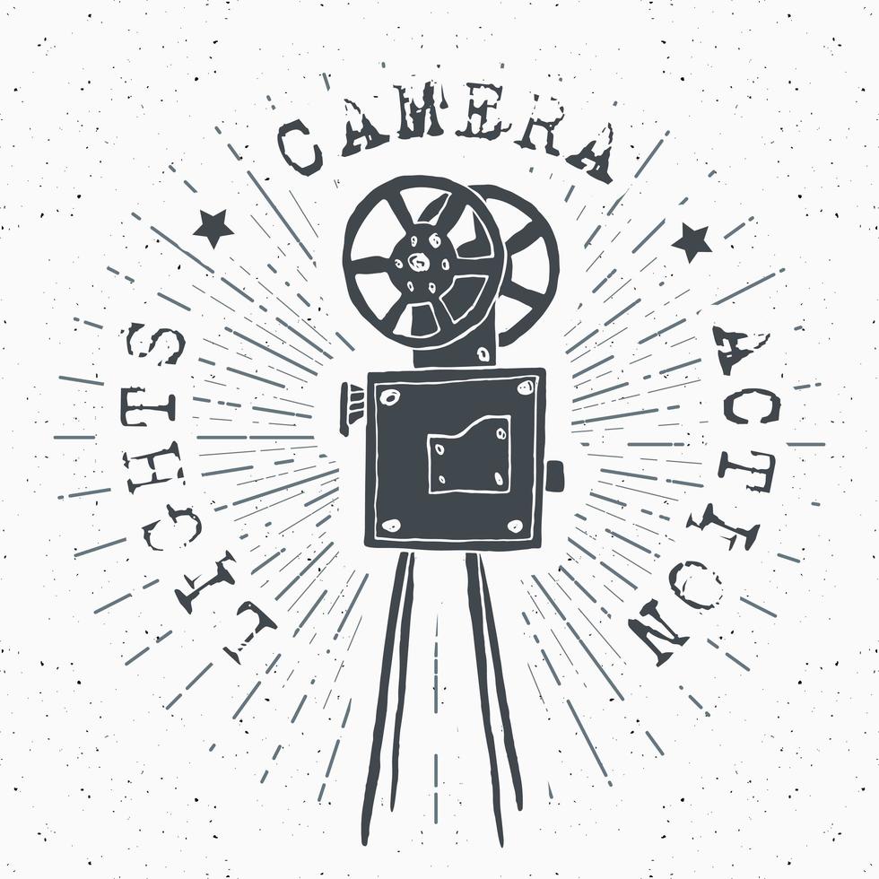 camera vintage label, hand getrokken schets, grunge getextureerde retro badge, typografie ontwerp t-shirt print, vector illustratie