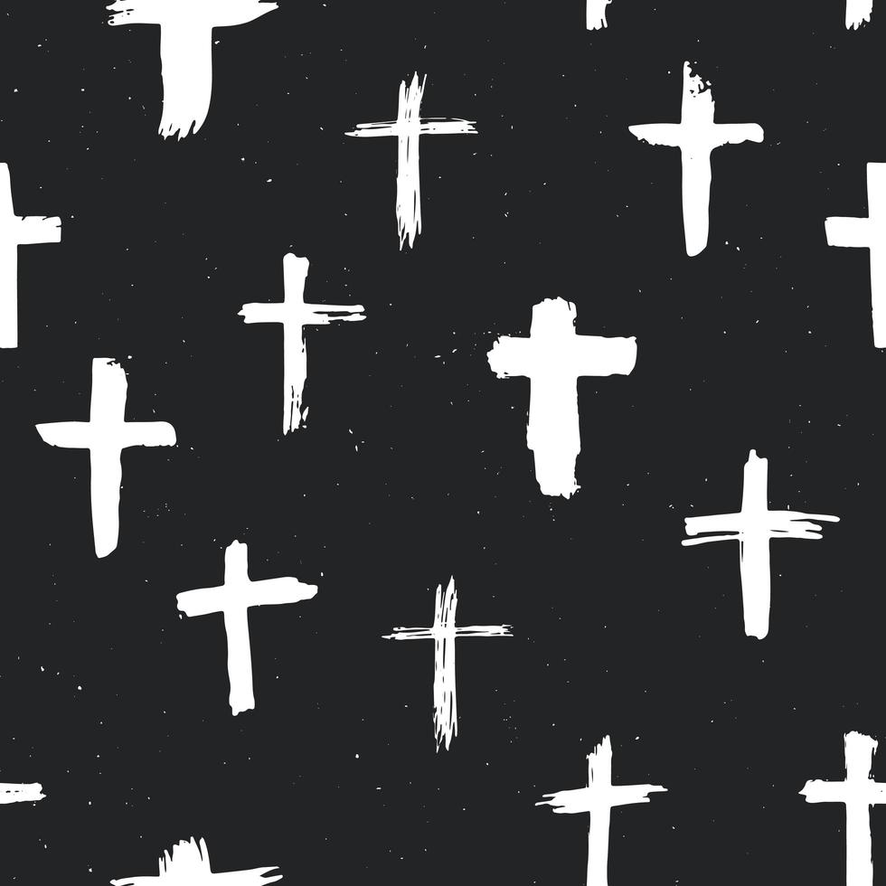 kruis symbolen naadloze patroon grunge hand getrokken christelijke kruisen, religieuze tekens pictogrammen, kruisbeeld symbool vector illustratie