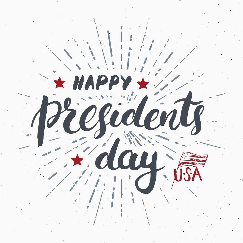 gelukkige president's day vintage usa wenskaart, viering van de verenigde staten van amerika. hand belettering, Amerikaanse vakantie grunge getextureerde retro ontwerp vectorillustratie. vector