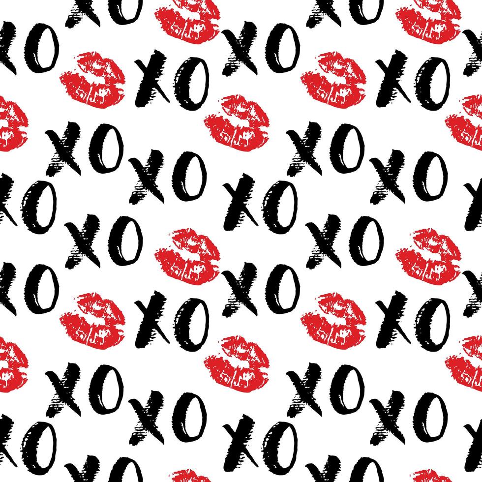 xoxo borstel belettering tekens naadloze patroon, grunge calligraphiv c knuffels en kusjes zin, internet jargon afkorting xoxo symbolen, vector illustratie geïsoleerd op een witte achtergrond