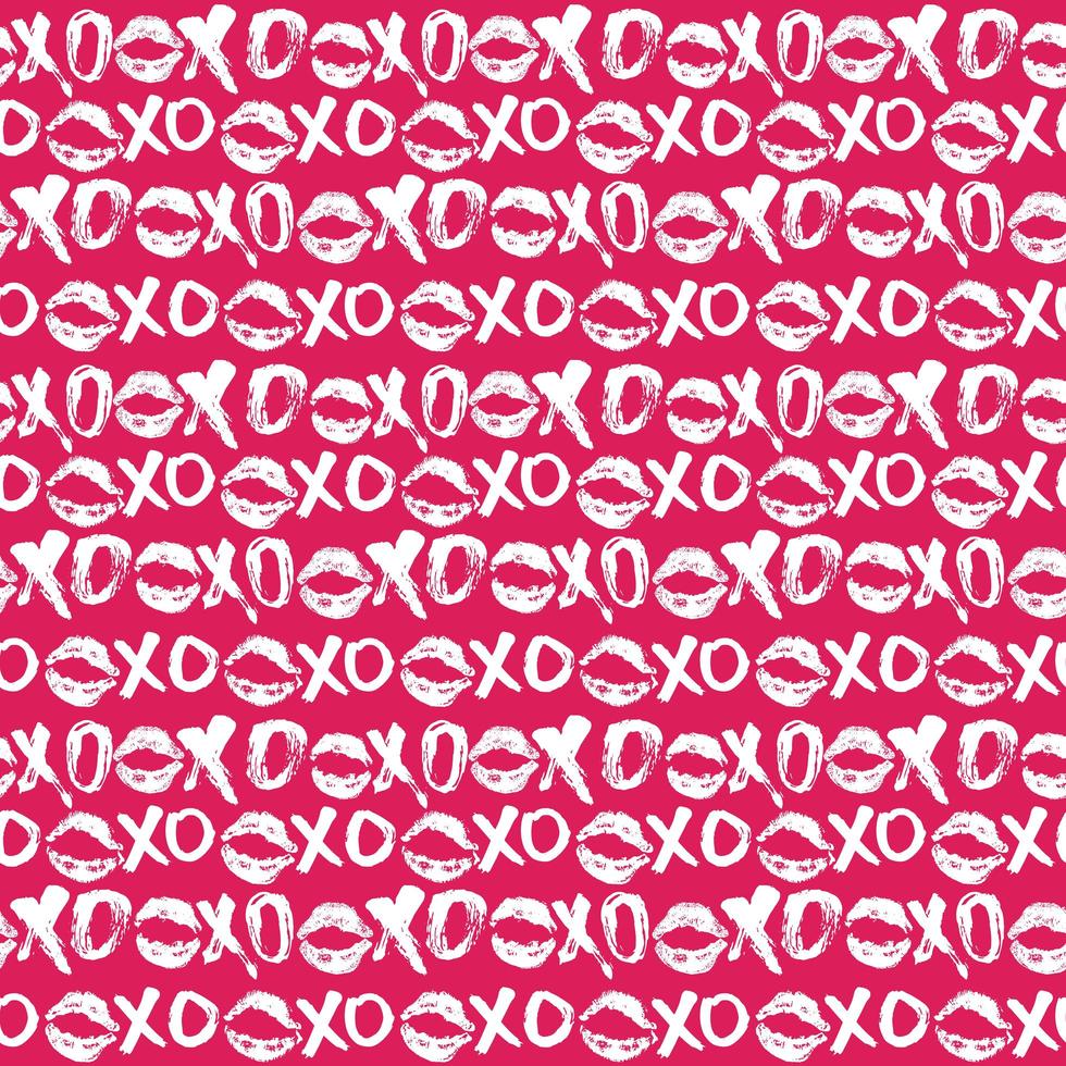 xoxo borstel belettering tekens naadloze patroon, grunge kalligrafische knuffels en kusjes zin, internet jargon afkorting xoxo symbolen, vector illustratie geïsoleerd op een witte achtergrond