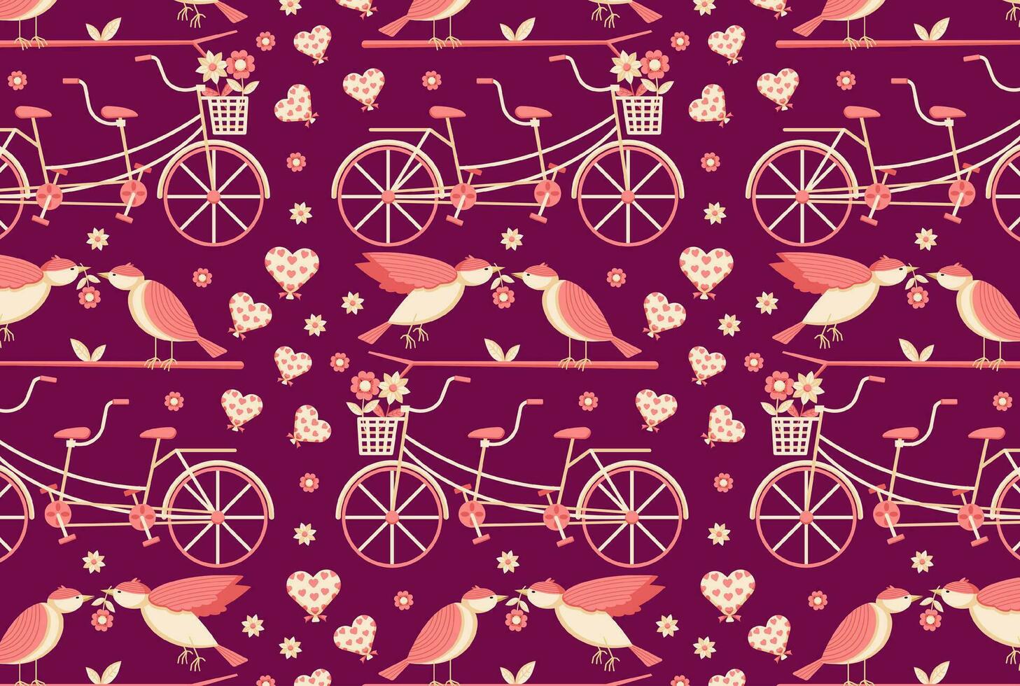 romantisch patroon, met de thema van een paar- van vogels, een paar- van dubbele fietsen, hart en bloem ballonnen. geschikt voor achtergronden vector