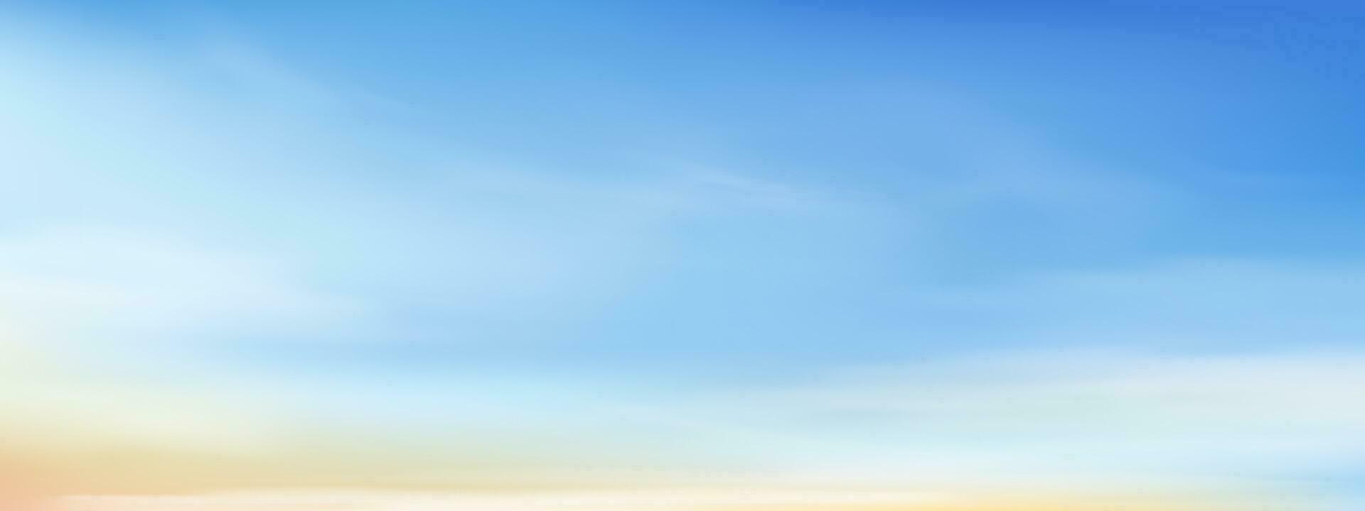 blauw lucht en geel met altostratus wolken achtergrond, vector tekenfilm ochtend- lucht met cirrus wolken, begrip allemaal seizoensgebonden horizon banier in zonnig dag, illustratie natuur voorjaar zomer achtergrond
