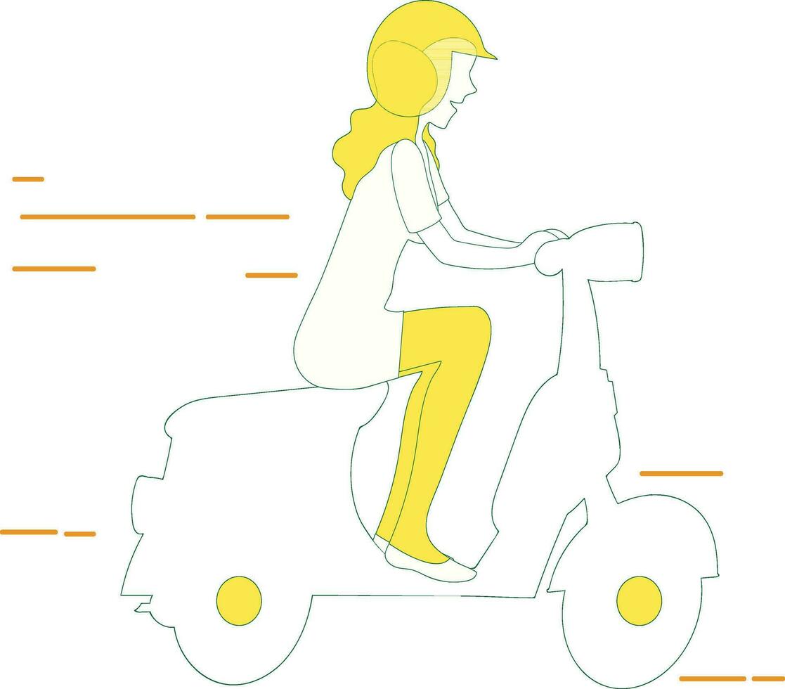 karakter van meisje rijden Aan scooter. vector