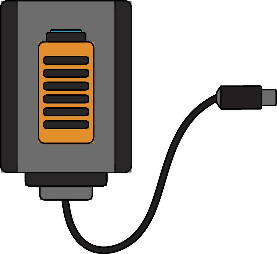 grijs en oranje accu met oplader. vector