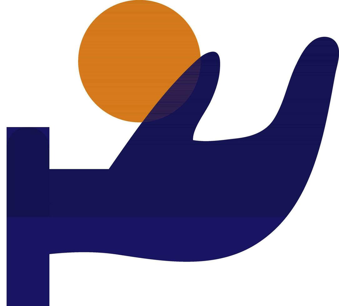 blauw hand- Holding oranje bal. vector