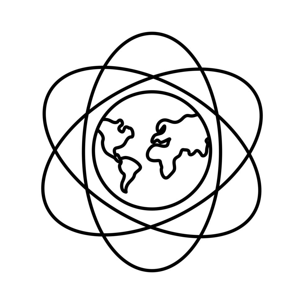 wereld planeet aarde met continenten en atoomlijnen lijn stijlicoon vector