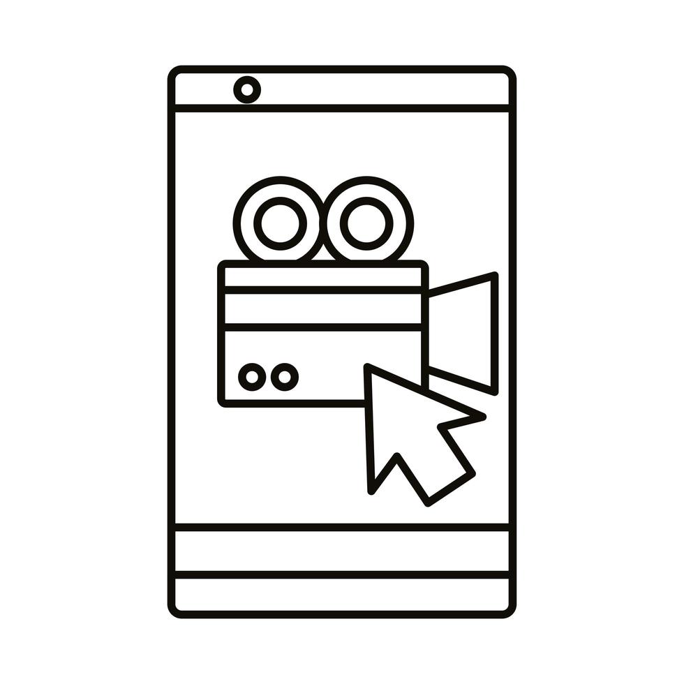 digitale marketing videocamera met cursor in smartphone lijn stijl pictogram vector ontwerp