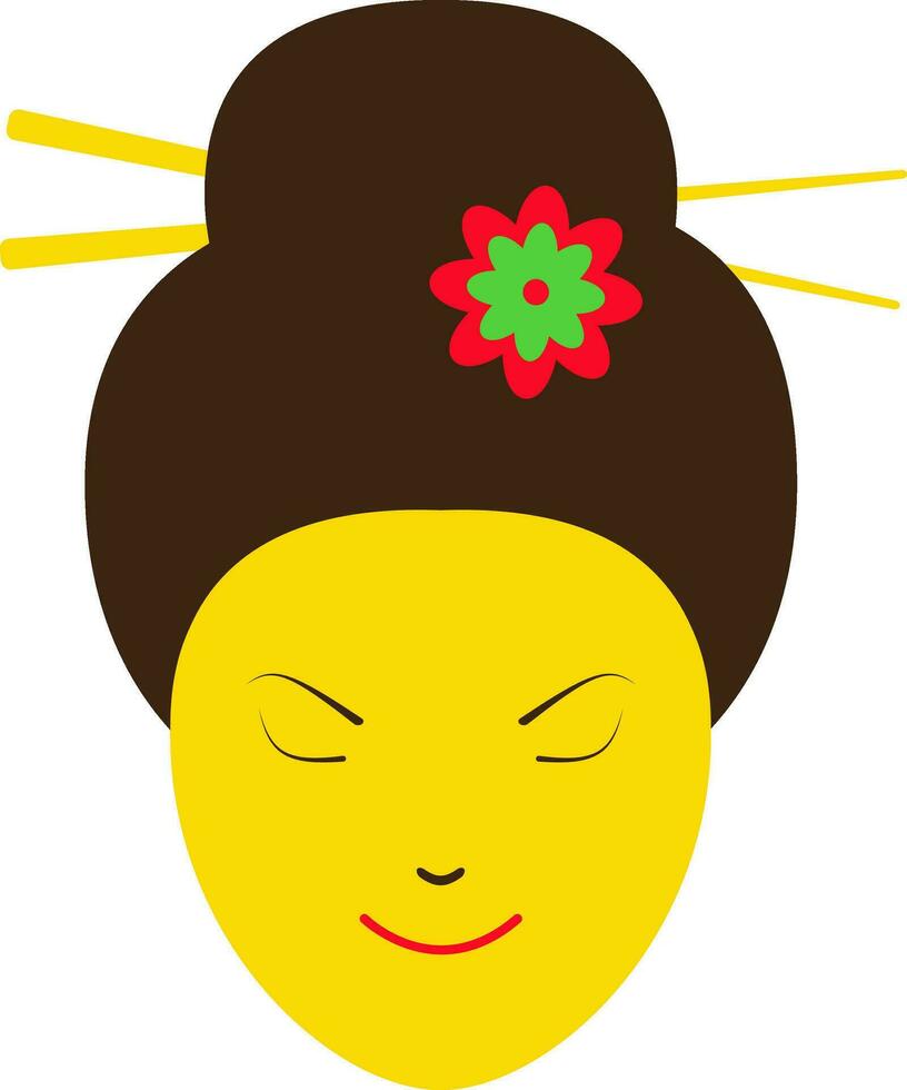 geisha icoon met bloem in haar- en eetstokje. vector