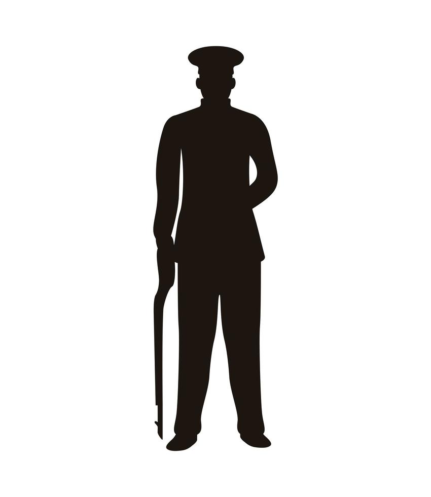 Militaire officier met geïsoleerde wapen silhouet pictogram vector