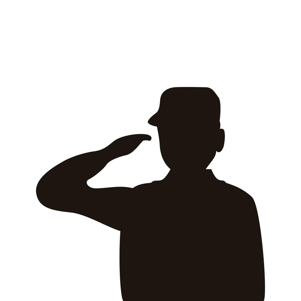 Militaire officier saludating silhouet geïsoleerd pictogram vector