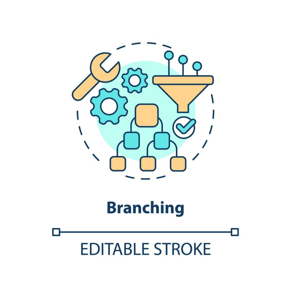 vertakking concept icoon. software configuratie beheer. bron controle strategie abstract idee dun lijn illustratie. geïsoleerd schets tekening. bewerkbare beroerte vector