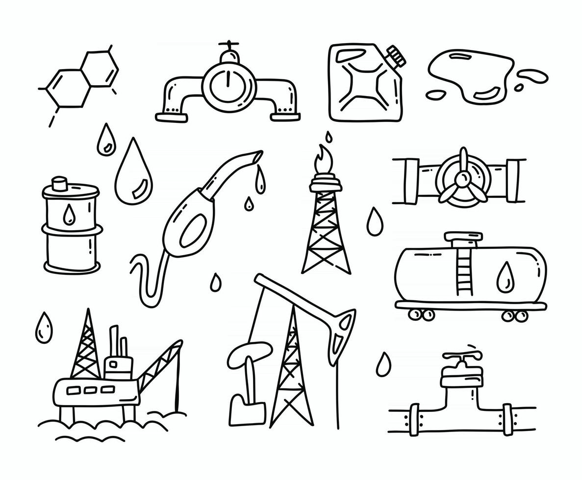 gas en olie doodle set vector