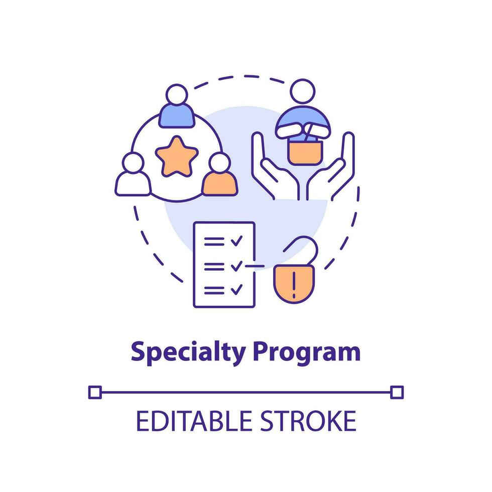 specialiteit programma concept icoon. exclusiviteit loyaliteit klanten systeem. lid voordelen abstract idee dun lijn illustratie. geïsoleerd schets tekening. bewerkbare beroerte vector