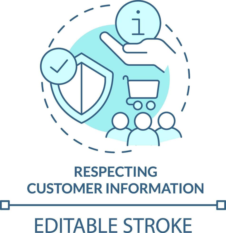 met inachtneming van klant informatie turkoois concept icoon. ethisch gedrag in bedrijf abstract idee dun lijn illustratie. geïsoleerd schets tekening. bewerkbare beroerte vector