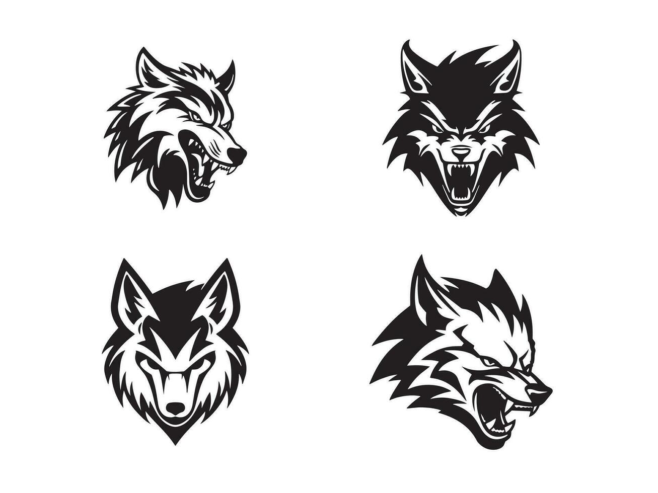 een reeks van agressief wolf minimaal logo vector icoon silhouet sjabloon