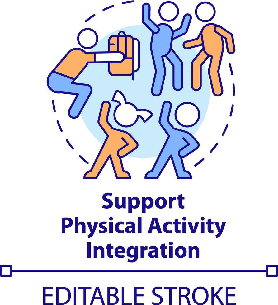 ondersteuning fysiek werkzaamheid integratie concept icoon. school- leiders paraatheid abstract idee dun lijn illustratie. geïsoleerd schets tekening. bewerkbare beroerte vector