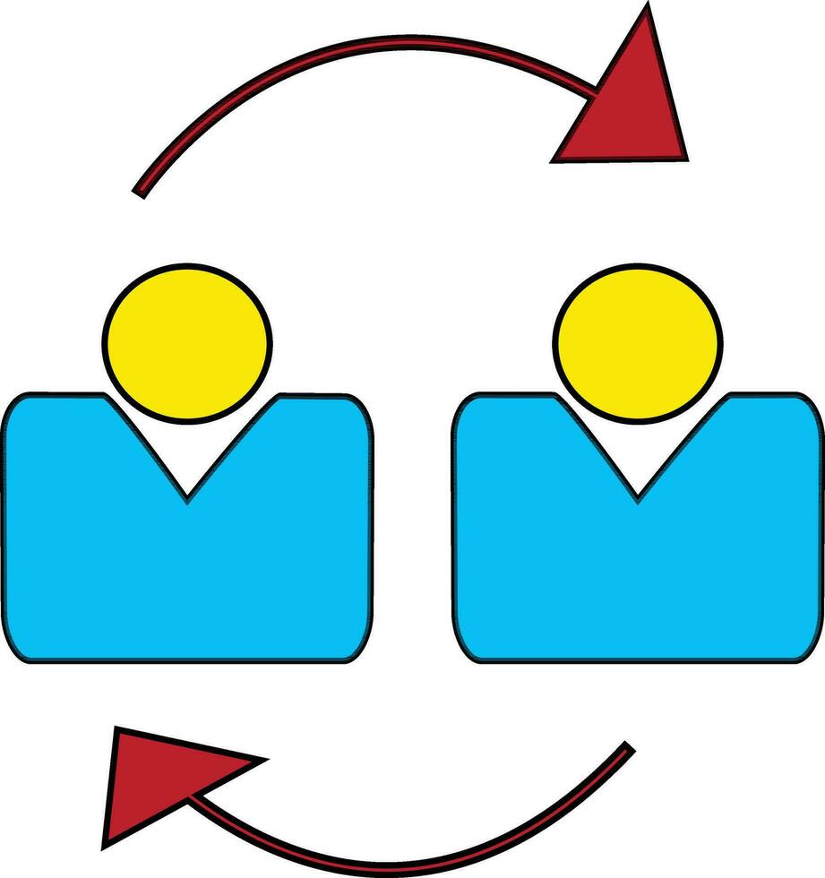 karakter van twee Mens roterend rood pijl. vector