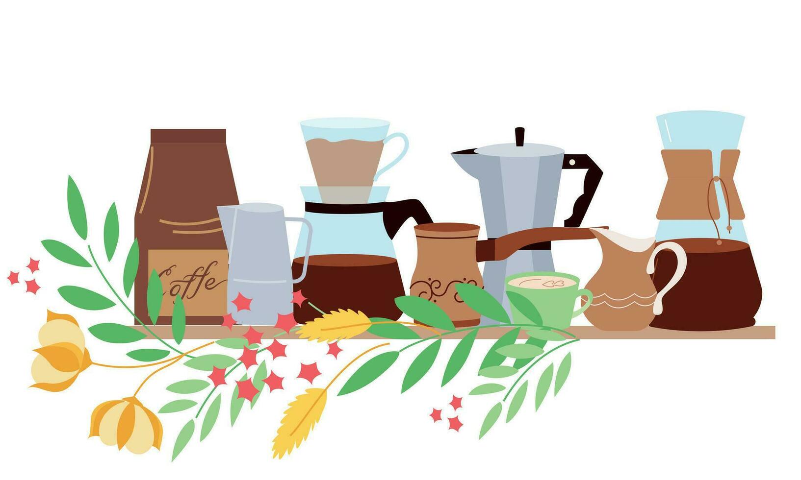 koffie kookgerei vlak samenstelling vector