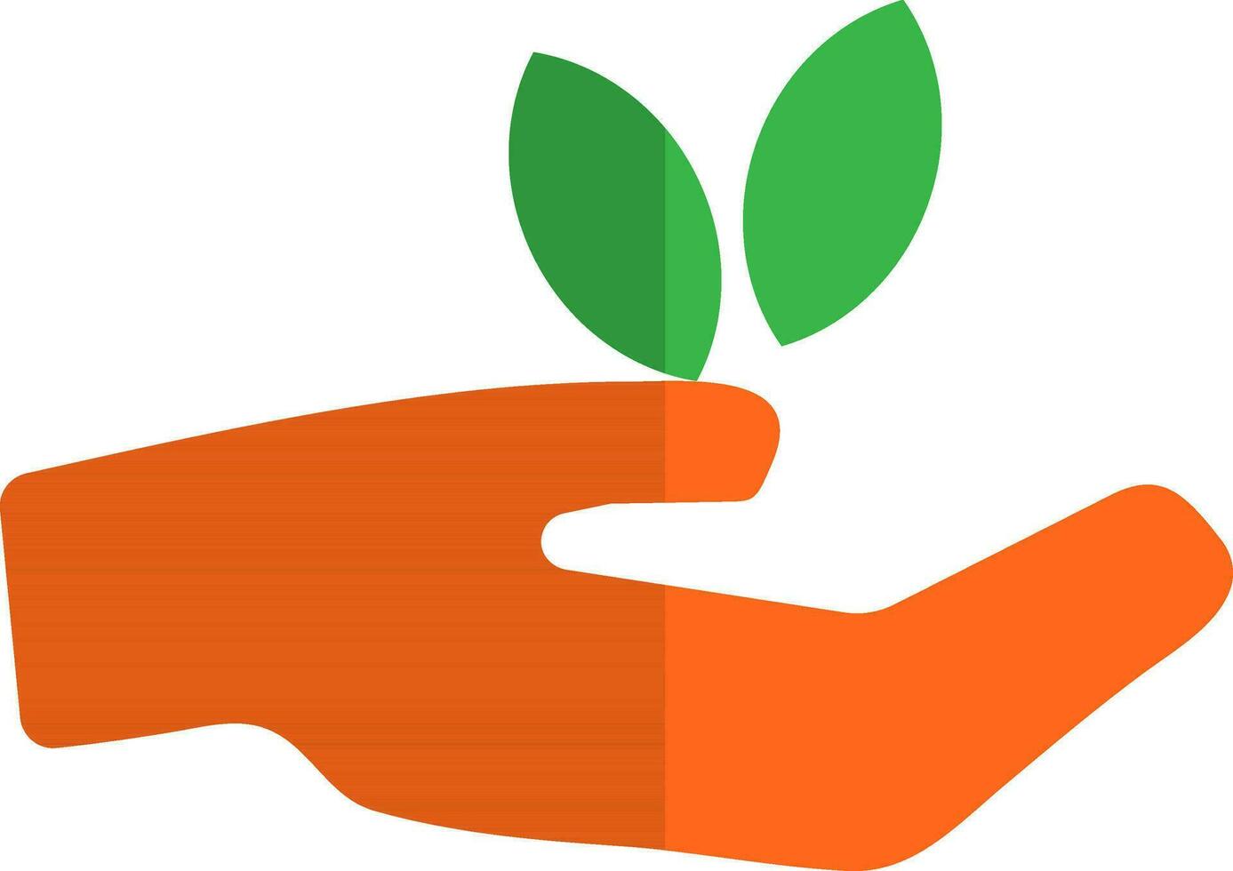 oranje hand- Holding groen bladeren fabriek. vector