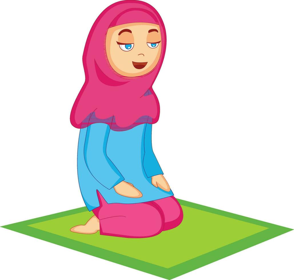 karakter van een moslim meisje aanbieden bidden. vector