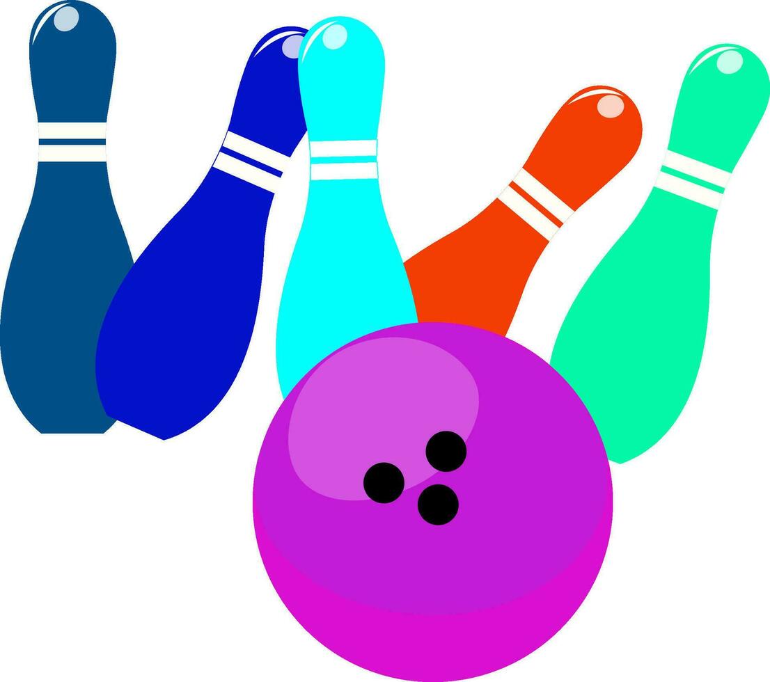 bowling bal raken kleurrijk pinnen. vector