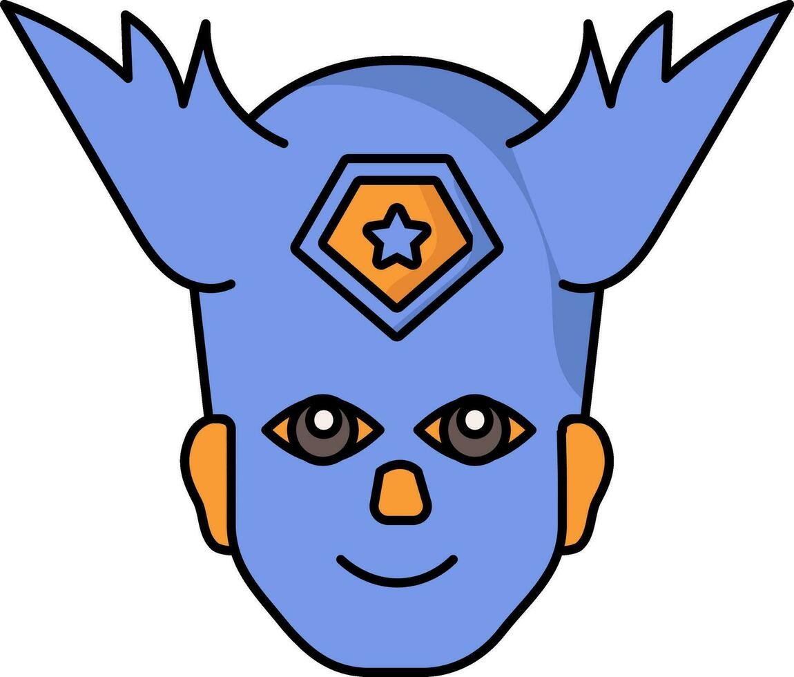 superheld Vleugels masker vervelend Mens gezicht blauw en oranje icoon. vector