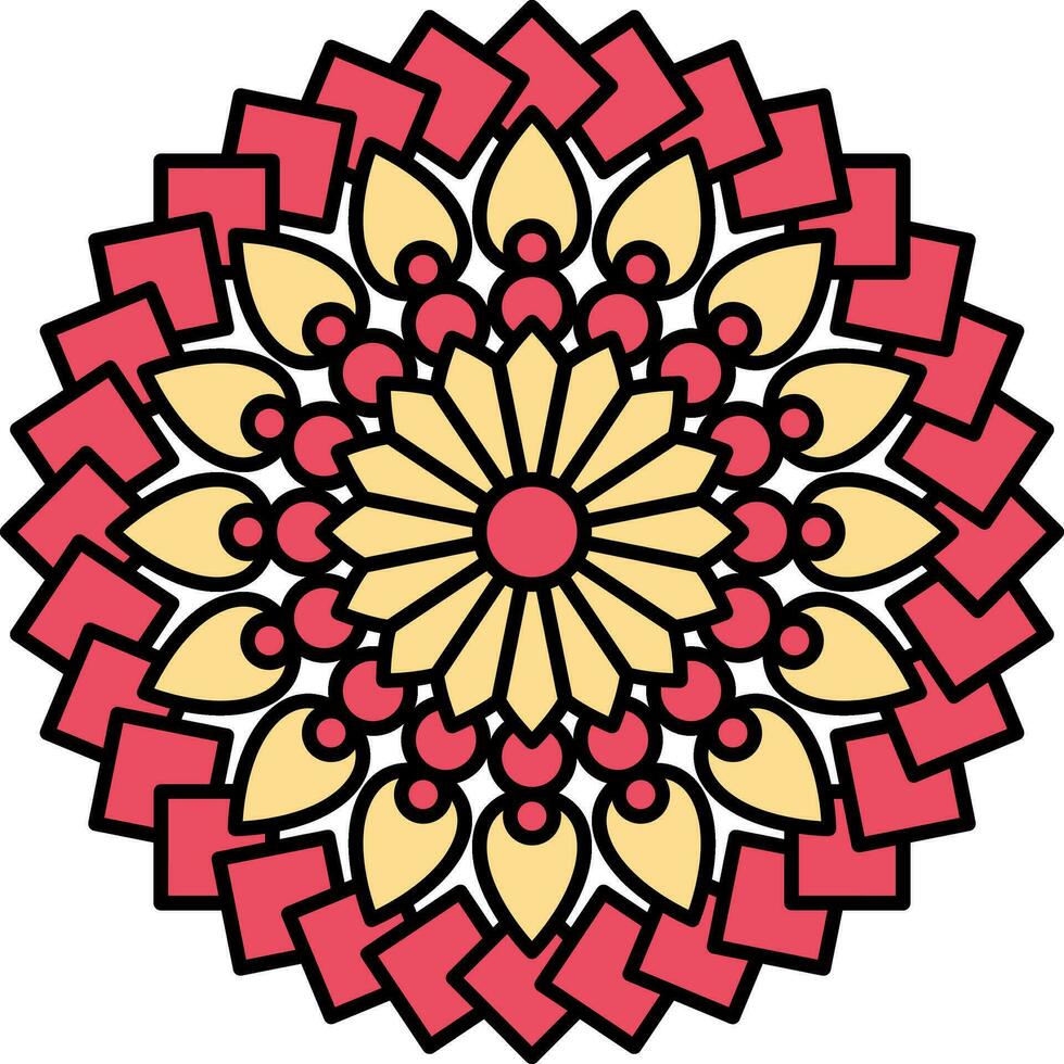 plein patroon ontwerp bloemen mandala rood en geel icoon. vector