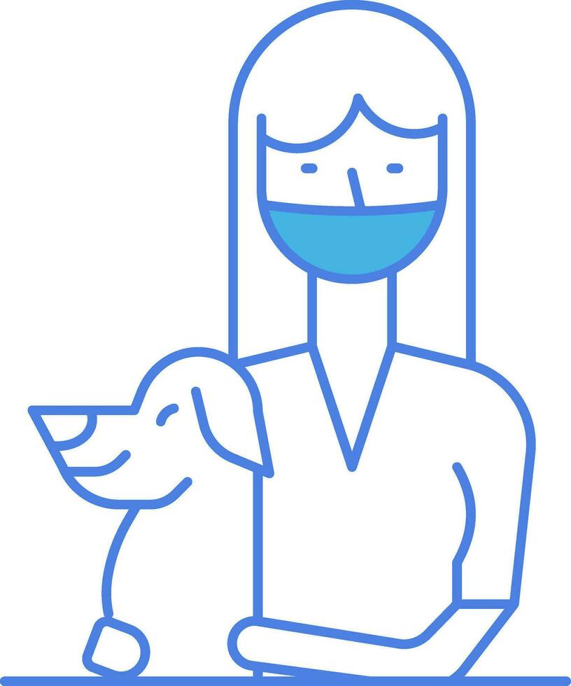 vrouw slijtage masker met hond icoon in blauw lijn kunst. vector