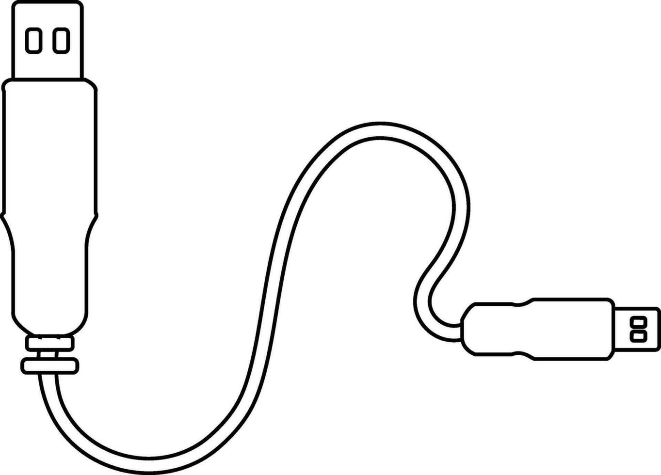 USB kabel in zwart lijn kunst. vector